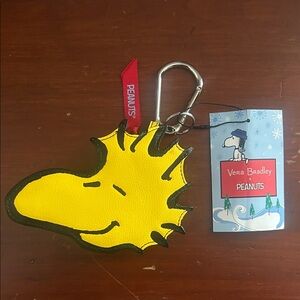 Vera Bradley Yellow Woodstock Keychain with Red Ribbon